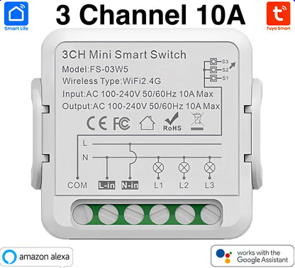 Smart Home WiFi Switch Module – 3CH, 10A