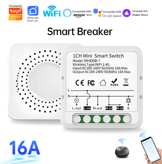 Smart Home WiFi Switch Module – 1CH, 16A High Power Control